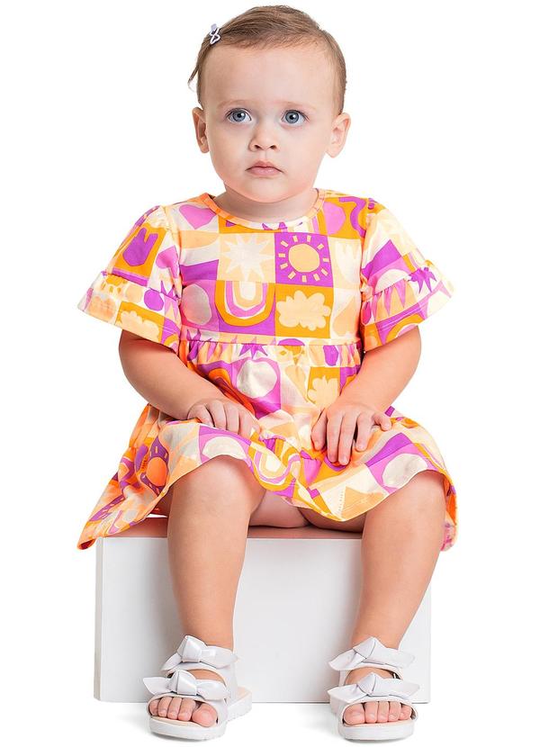 Quimby - Vestido Colorido para Bebê Menina Laranja