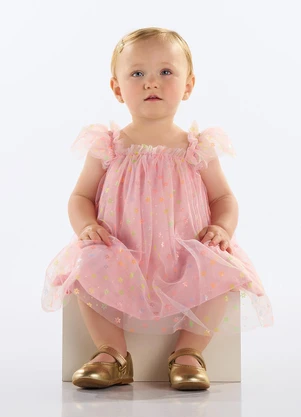 Quimby - Vestido com Tule Bebê Menina Rosa - QUIMBY