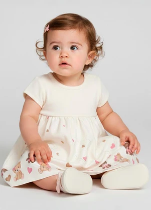 Rovitex - Vestido Decote Redondo Infantil Estampado Bege - ROVITEX