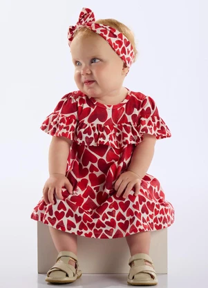 Up Baby - Vestido e Faixa Algodão Bebê Vermelho - UP BABY