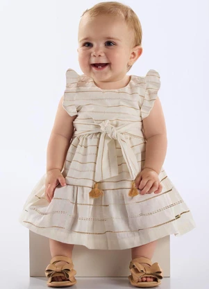 Up Baby - Vestido e Faixa Bebê Algodão Bege - UP BABY