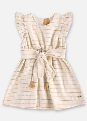 Up Baby - Vestido e Faixa Bebê Algodão Bege - UP BABY