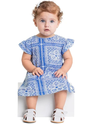 Quimby - Vestido Estampado para Bebê Menina Azul - QUIMBY