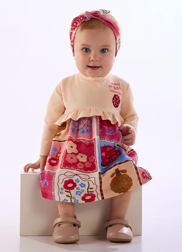 Três e Já - Vestido Faixa Dona Joana Bebê Rosa