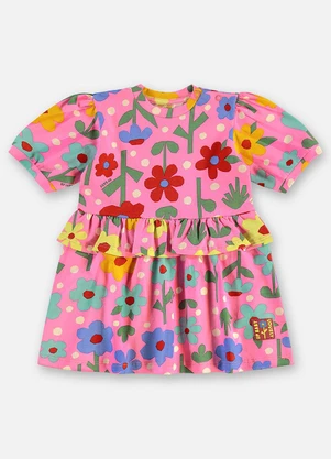 Up Baby - Vestido Floral Cotton Bebê Rosa - UP BABY