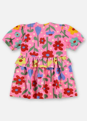 Up Baby - Vestido Floral Cotton Bebê Rosa - UP BABY