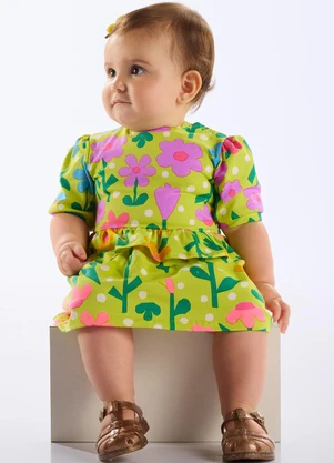 Up Baby - Vestido Floral Cotton Bebê Verde - UP BABY