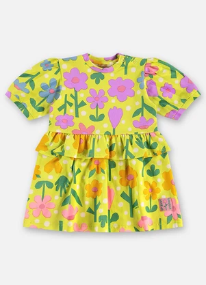 Up Baby - Vestido Floral Cotton Bebê Verde - UP BABY