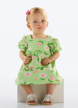 Quimby - Vestido Florezinhas Bebê Menina Verde - QUIMBY