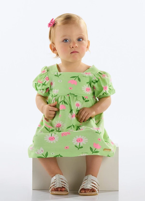 Quimby - Vestido Florezinhas Bebê Menina Verde
