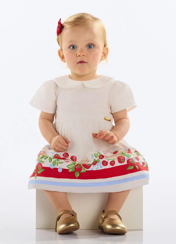 Quimby - Vestido Gatinhos Bebê Menina Bege