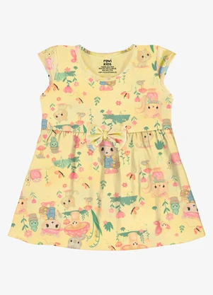 Rovi Kids - Vestido Infantil Estampado Malha Amarelo - ROVI KIDS