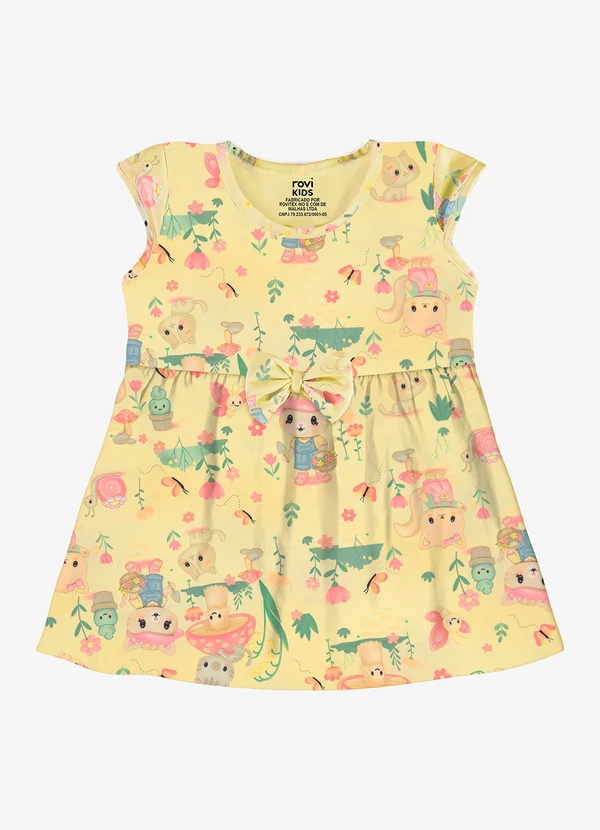 Rovi Kids - Vestido Infantil Estampado Malha Amarelo