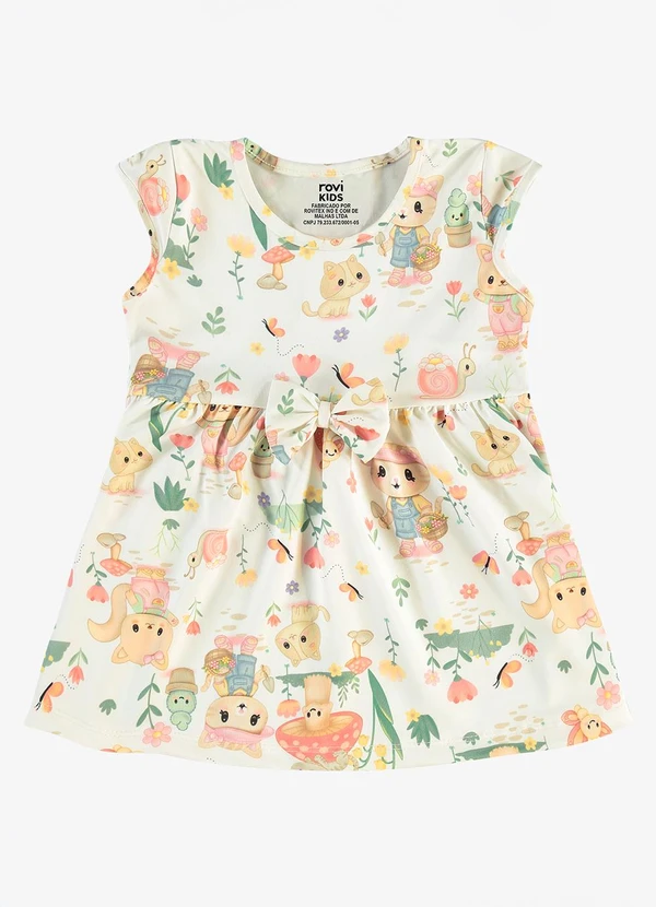 Rovi Kids - Vestido Infantil Estampado Malha Bege
