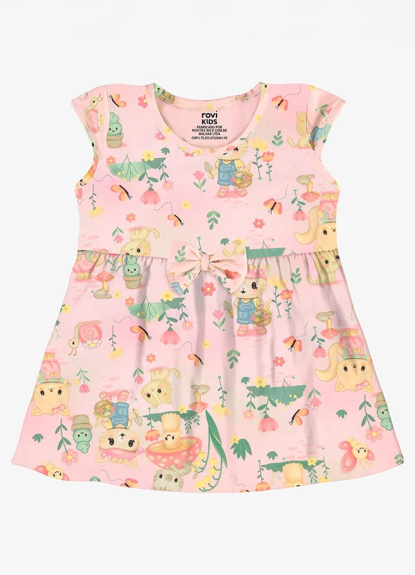 Rovi Kids - Vestido Infantil Estampado Malha Rosa