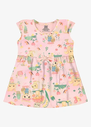 Rovi Kids - Vestido Infantil Estampado Malha Rosa - ROVI KIDS