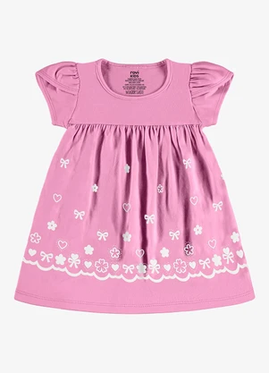 Rovi Kids - Vestido Infantil Estampado Meia Malha Rosa - ROVI KIDS