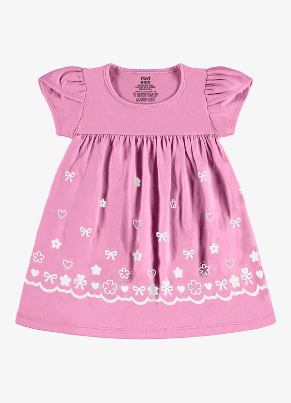 Rovi Kids - Vestido Infantil Estampado Meia Malha Rosa