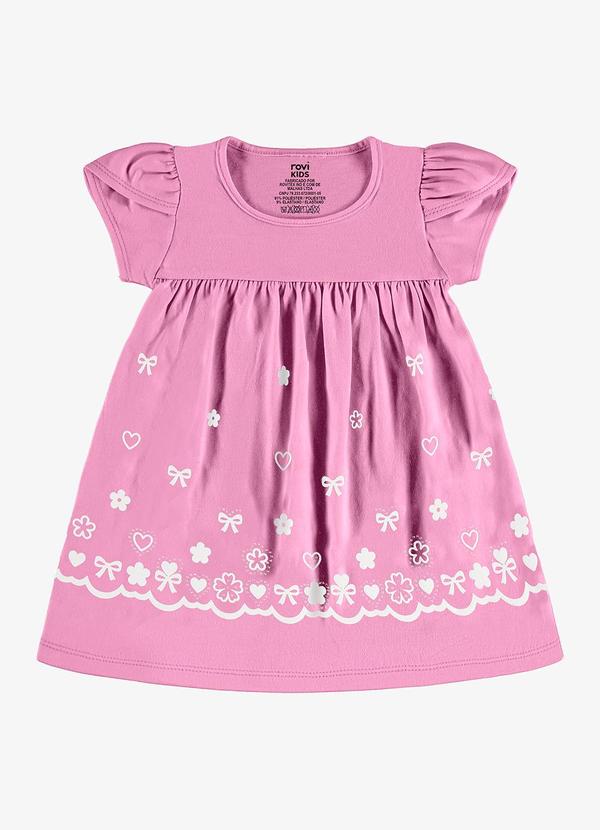 Rovi Kids - Vestido Infantil Estampado Meia Malha Rosa