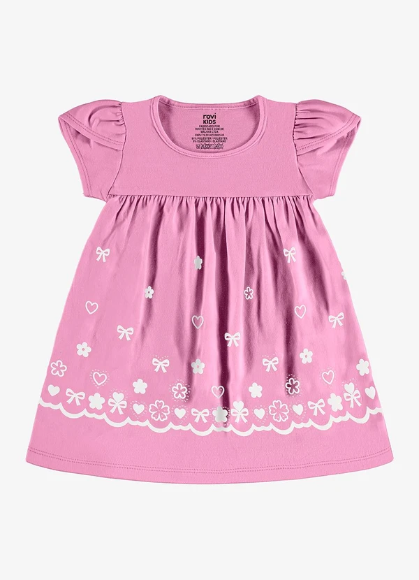 Rovi Kids - Vestido Infantil Estampado Meia Malha Rosa
