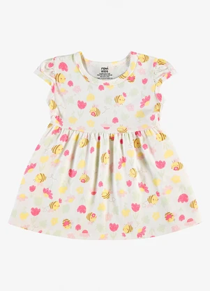 Rovi Kids - Vestido Infantil Meia Malha Estampado Bege - ROVI KIDS