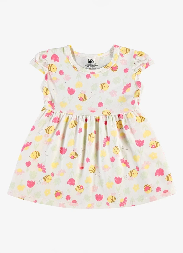 Rovi Kids - Vestido Infantil Meia Malha Estampado Bege