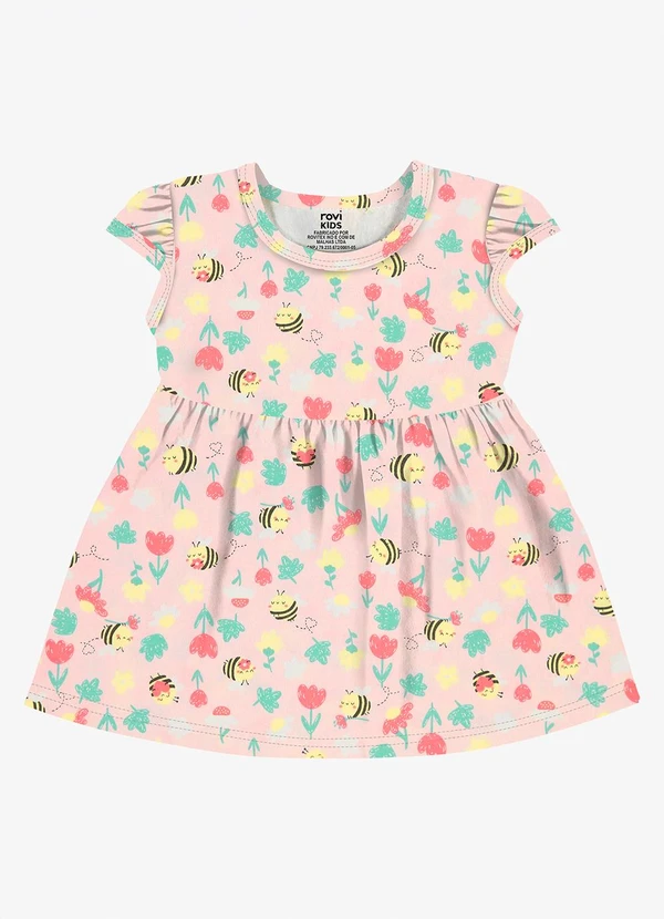 Rovi Kids - Vestido Infantil Meia Malha Estampado Rosa