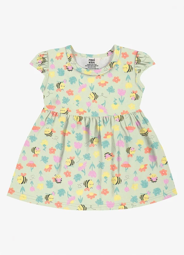 Rovi Kids - Vestido Infantil Meia Malha Estampado Verde