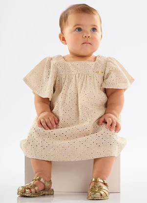 Up Baby Vestido para Bebê em Laise Forrado Bege