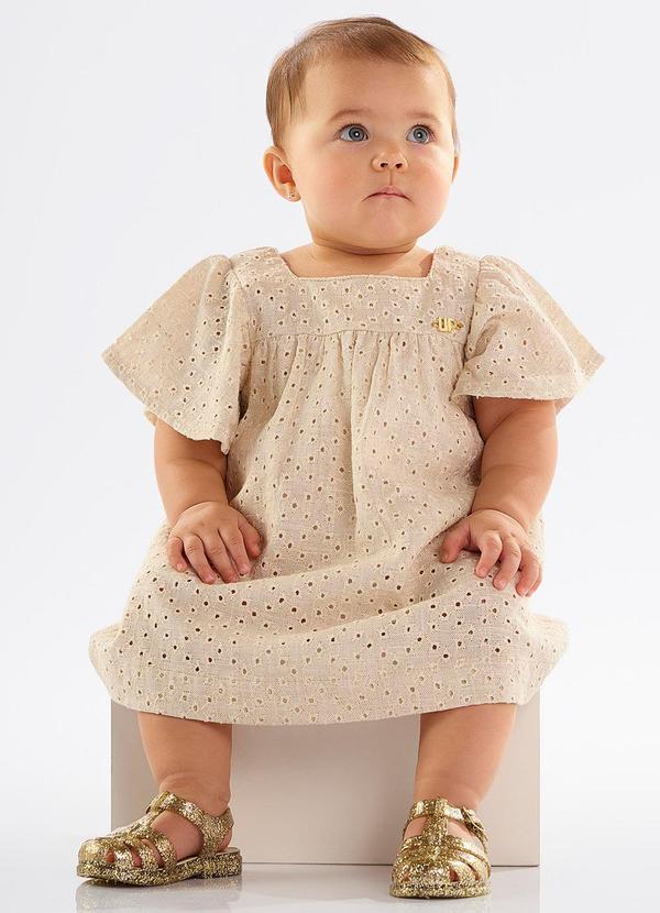 Up Baby - Vestido para Bebê em Laise Forrado Bege