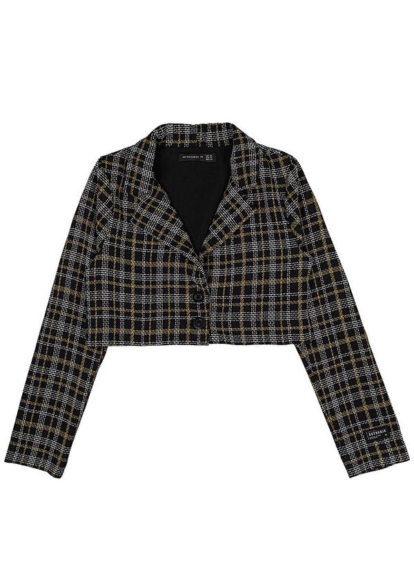 Authoria - Blazer Feminino Cropped Xadrez Preto