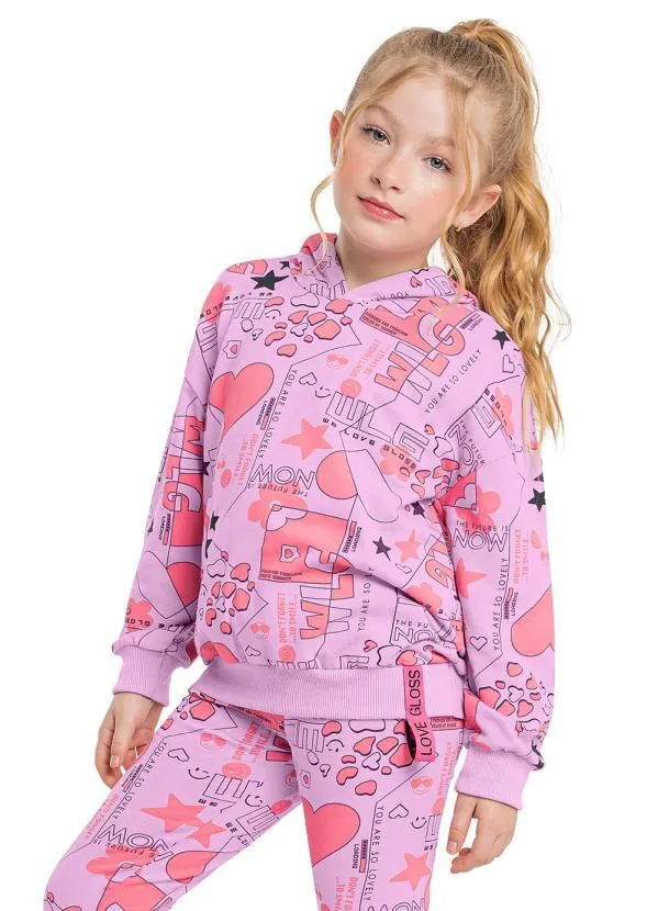 Gloss - Blusão Menina Oversized em Molecotton Rosa