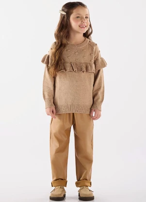 Up Baby - Calça Clochard em Cirrê Peluciado Marrom - UP BABY