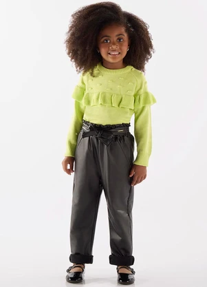 Up Baby - Calça Clochard em Cirrê Peluciado Preto - UP BABY