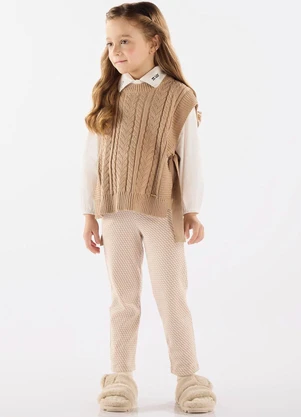 Up Baby - Calça em Malha Jacquard Xadrez Marrom - UP BABY