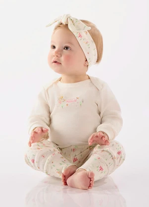 Up Baby - Calça Estampada Bebê Menina Bege - UP BABY