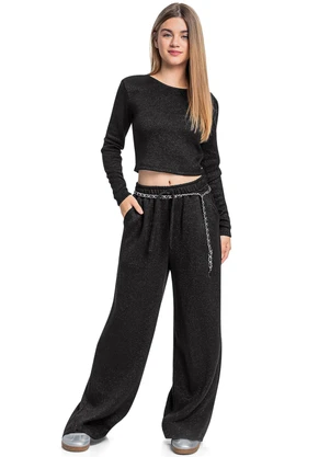 Gloss - Calça Juvenil em Malha Lurex Preto - GLOSS