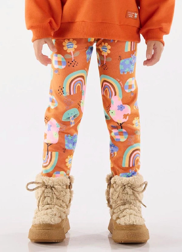 Up Baby - Calça Legging em Malha Peluciada Laranja