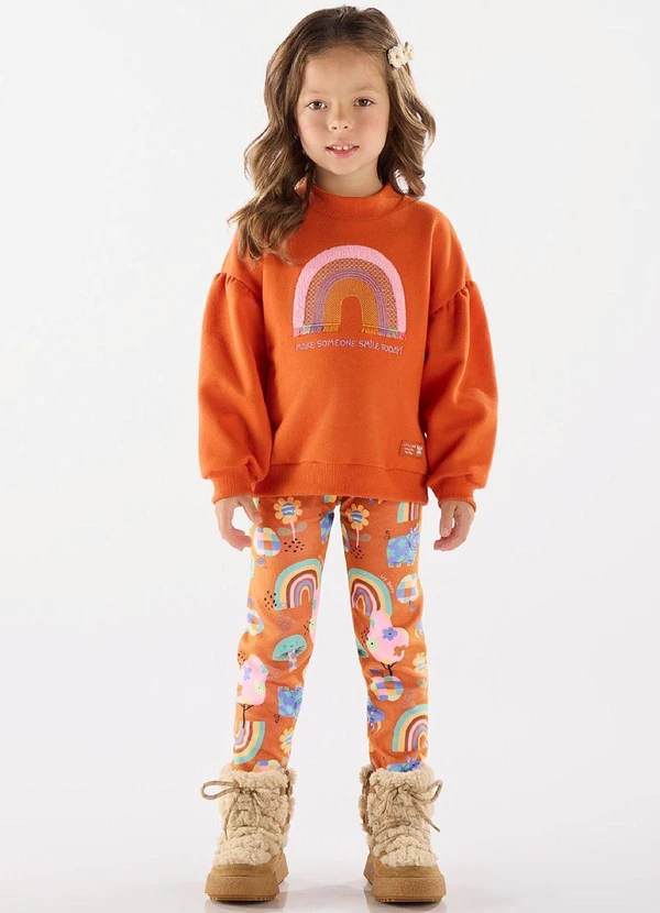 Up Baby - Calça Legging em Malha Peluciada Laranja 2