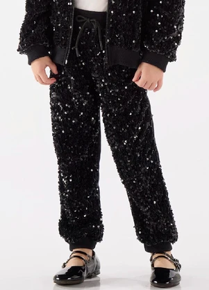 Up Baby - Calça Menina em Veludo Paetê Preto - UP BABY