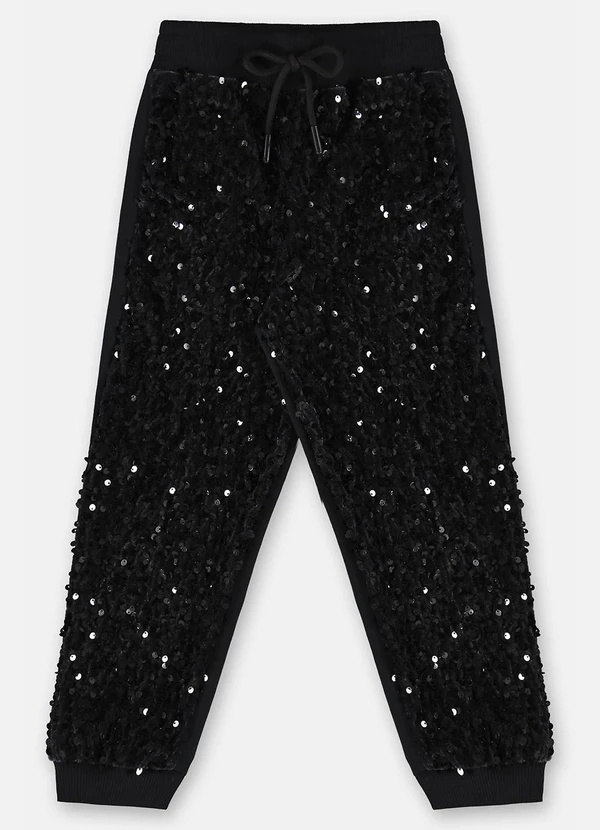 Up Baby - Calça Menina em Veludo Paetê Preto 3