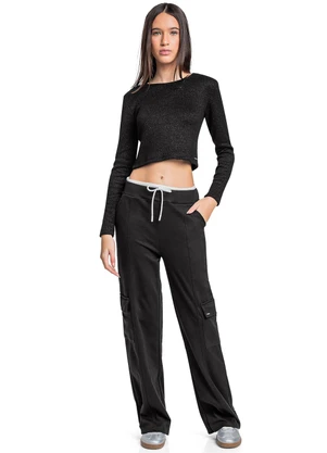 Gloss - Calça Wide Leg Juvenil Preto - GLOSS