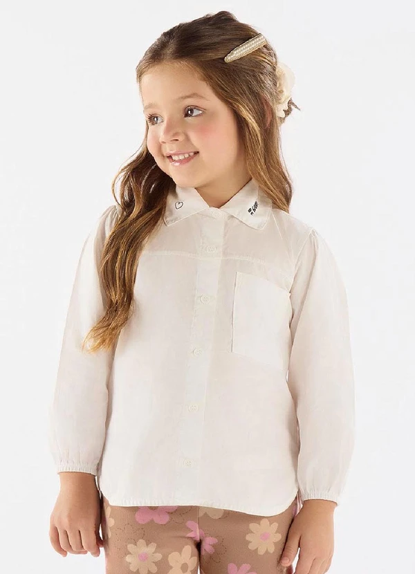 Up Baby - Camisa Manga Longa para Menina Bege