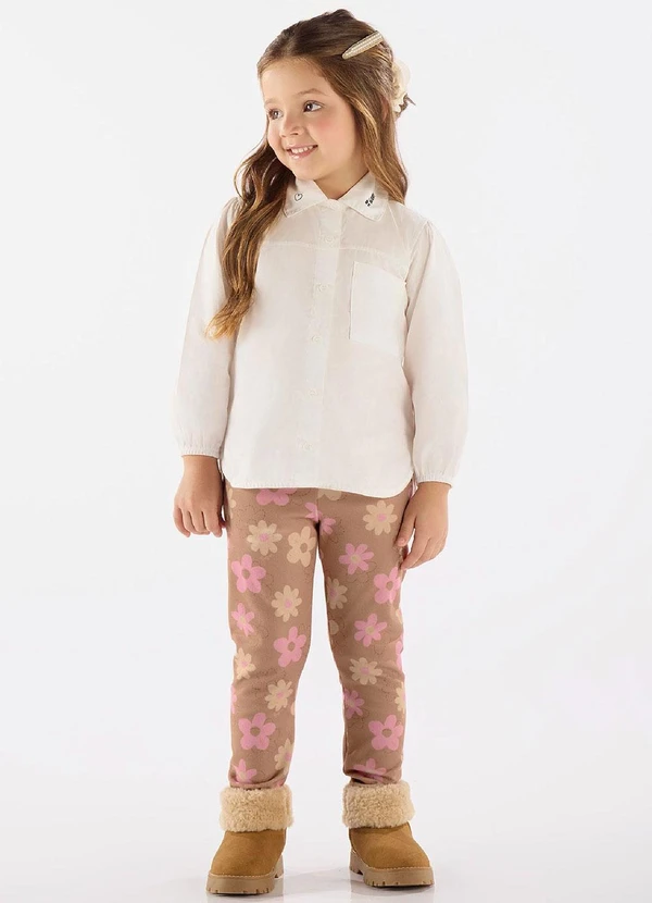 Up Baby - Camisa Manga Longa para Menina Bege 2