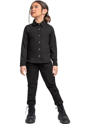 Quimby - Camisa Manga Longa para Menina Preto - QUIMBY