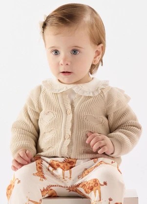 Up Baby - Cardigan em Tricot Bebê Menina Bege - UP BABY