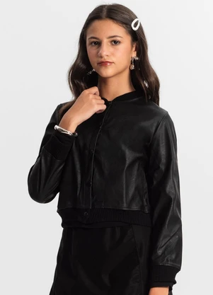 Minty - Casaco Juvenil Feminino Material Sintético Preto - MINTY