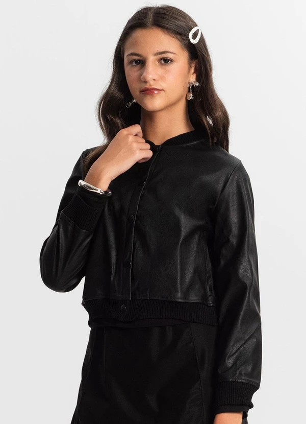 Minty - Casaco Juvenil Feminino Material Sintético Preto