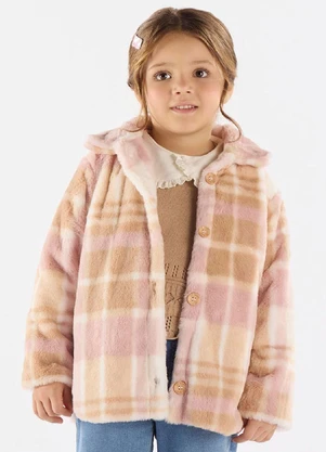 Up Baby - Casaco Xadrez em Pelo Sintético Rosa - UP BABY