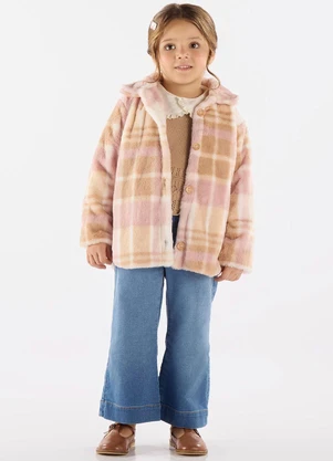 Up Baby - Casaco Xadrez em Pelo Sintético Rosa - UP BABY
